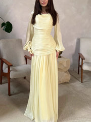 Draped Long-Sleeve Maxi Dress | OWNLUXE