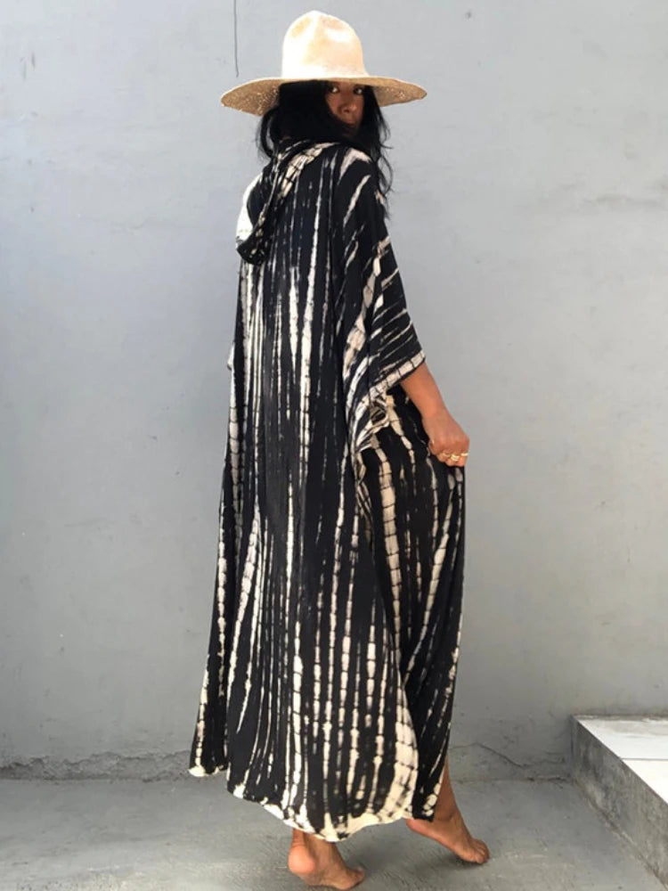 Tie-Dye Striped Hooded Swim Cover-Up | OWNLUXE
