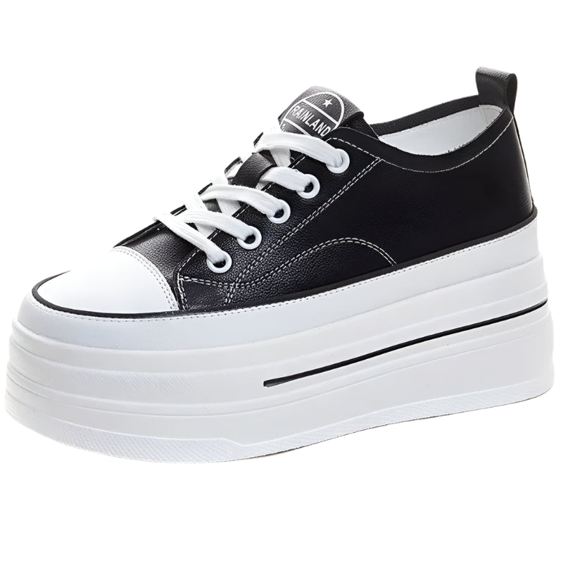 High-Heel Leather Street Sneakers | Baskets de Rue à Talon en Cuir Véritable
