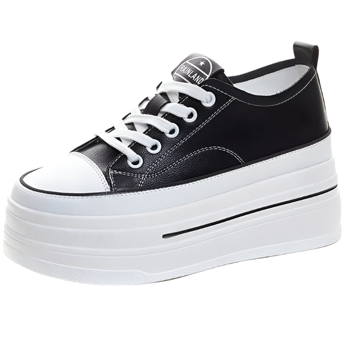 Women's Genuine Leather High Heel Street Sneakers