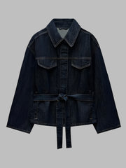 Denim-Look Belted Jacket & Skinny Pants Set - Two-Piece for Women