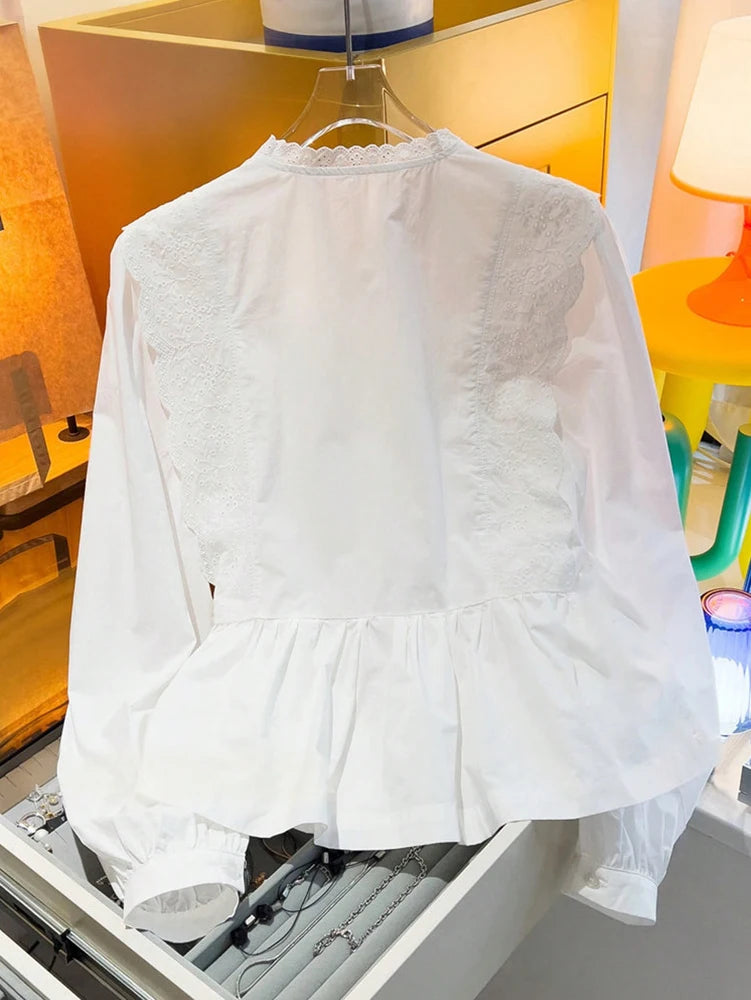 Lace Long-Sleeve Tie-Front Blouse | OWNLUXE