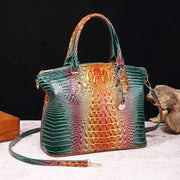 Crocodile Embossed Leather Handbag - Classic Shoulder Bag