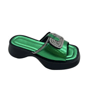 Women’s Mid Heel Slide Sandals – Cushioned Mixed-Color