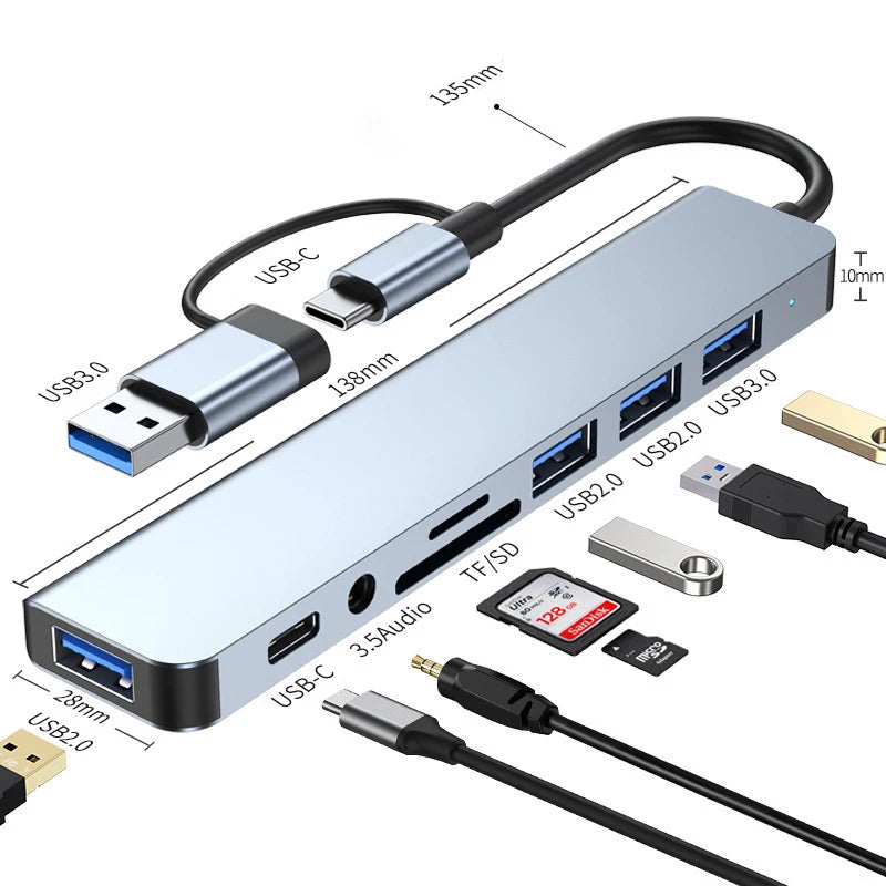 FlexPort 8 USB‑C Hub – 8‑in‑2 Media Docking Station