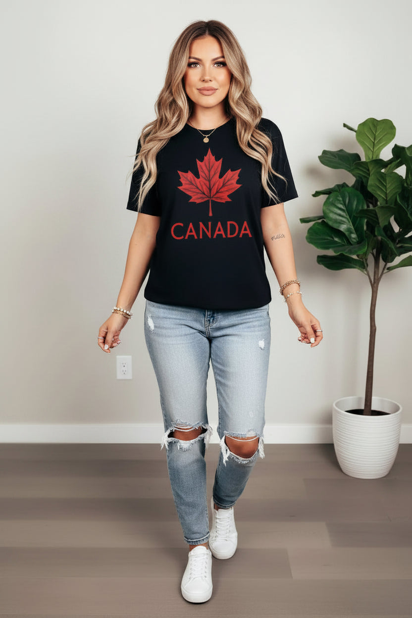 Canada Maple Leaf Print T-Shirt | Unisex Cotton Canadian Pride Tee | OWNLUXE