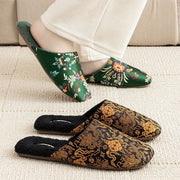 Plush Embroidered House Slippers with Rubber Sole