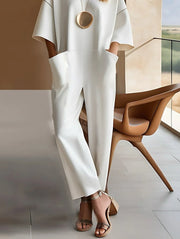 Relaxed-Fit Pocket Round-Neck Minimalist Jumpsuit | OWNLUXE