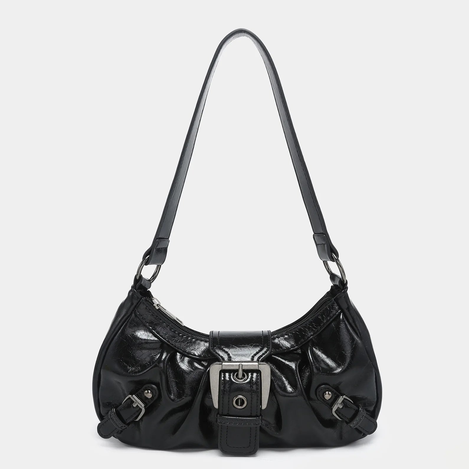 Patent Leather Saddle Bag – Retro Moto Style | Sac Selle en Cuir Verni – Style Rétro Moto
