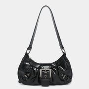 Patent Leather Saddle Bag – Retro Moto Shoulder Purse with Rivet Details