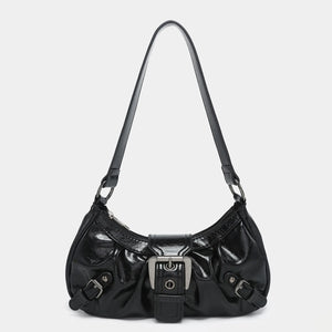 Patent Leather Saddle Bag – Retro Moto Style | Sac Selle en Cuir Verni – Style Rétro Moto