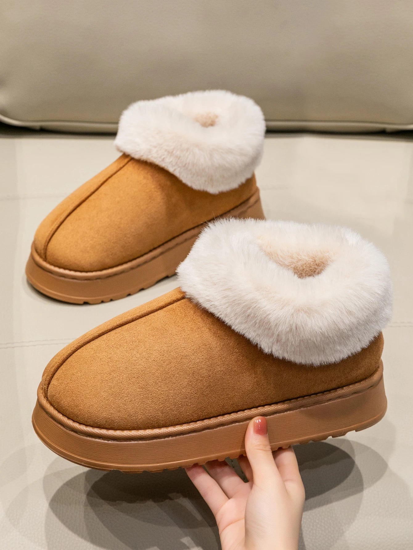 Women’s Plush Snow Boots – Faux Fur Winter Indoor Slippers