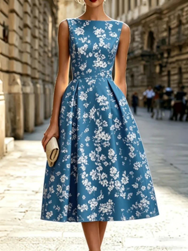 Floral Print Short-Sleeve A-Line Dress | OWNLUXE