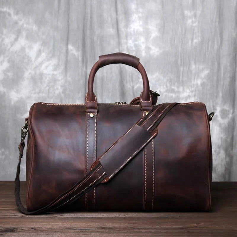 Genuine Leather Travel Duffel Bag – Cowhide Carryall