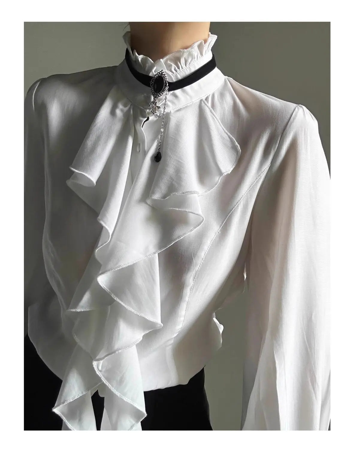 Harajuku Vintage Victorian Blouse - Ruffled Stand Collar Shirt