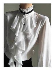Harajuku Vintage Victorian Blouse - Ruffled Stand Collar Shirt