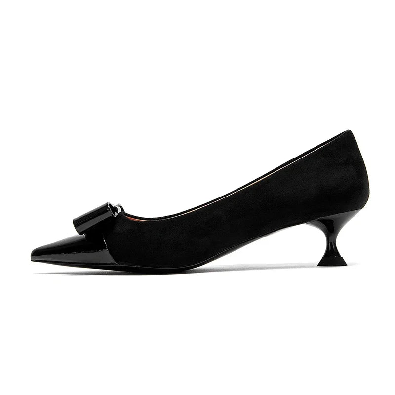 High-Heeled Shoes Elegant Fashion Female Commuting Low Heeled Shoes British Style Patchwork Design Lady Pointed Shoes