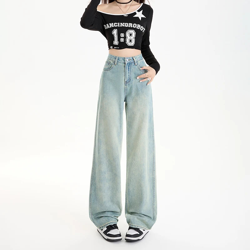 Vintage-Washed High-Waisted Jeans – Bold, Baggy & On-Trend | Jean Taille Haute Délavé – Ample, Audacieux et Tendance