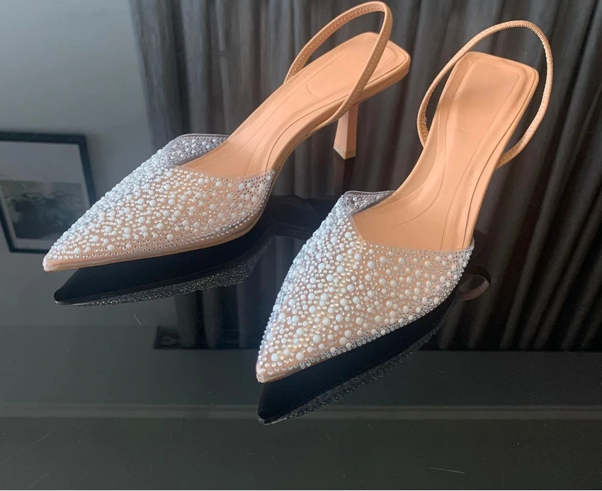 Women’s Crystal Slingback Heels with Pointed Toe