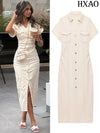 Women's Short Sleeve Denim Midi Dress | OWNLUXE