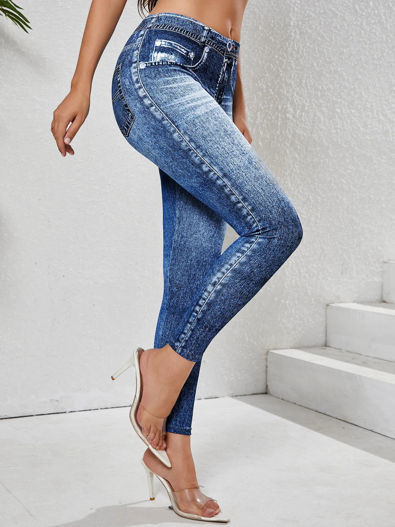 Denim Pocket Tummy-Control Yoga Leggings | OWNLUXE