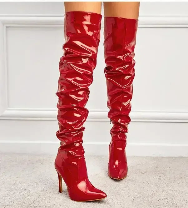 Over-the-Knee Winter High Heel Boots with Fleece Lining
