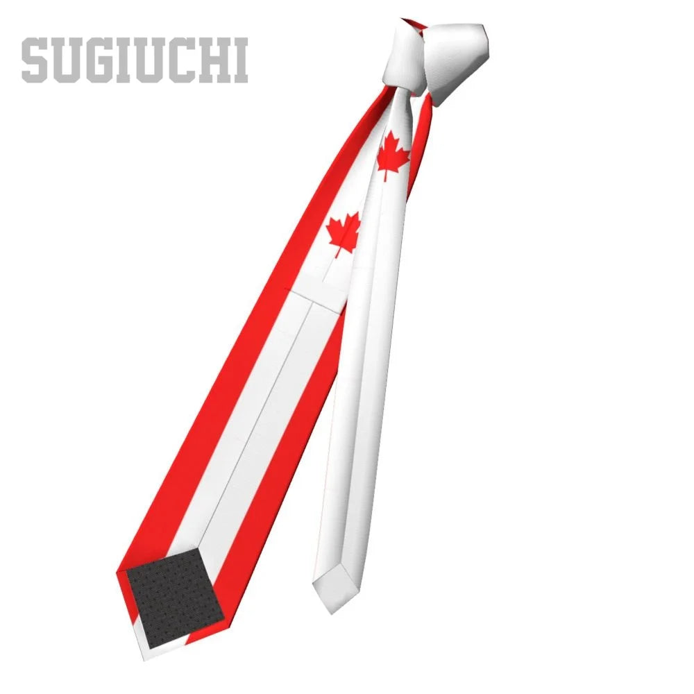 Canada Flag Emblem Neck Tie – Slim Plaid Tie for Wedding, Business & Canada Day