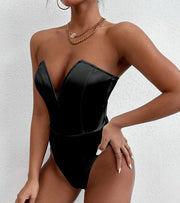 Deep V Neck Bodysuit Shapewear - Thong Waist Shaper with Underwire