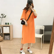 Short-Sleeve Cotton Round-Neck Maxi Dress | OWNLUXE
