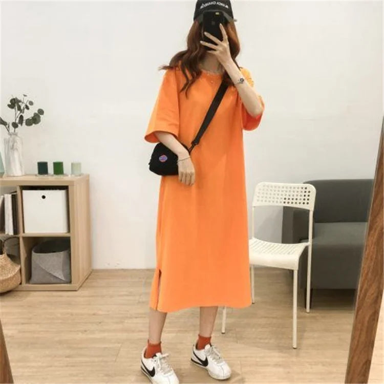 Women's Short Sleeve Round Neck Cotton Dress | OWNLUXE