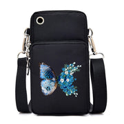 Mini Nylon Phone Crossbody Bag – Butterfly Print Neck Pouch with Zipper