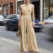 Women's Wide Leg Sleeveless V-Neck Jumpsuit | OWNLUXE