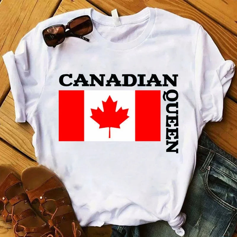 Canada Letter Print Shirt for Women – Casual Tee | T-Shirt Lettre “Canada” pour Femme – Style Décontracté