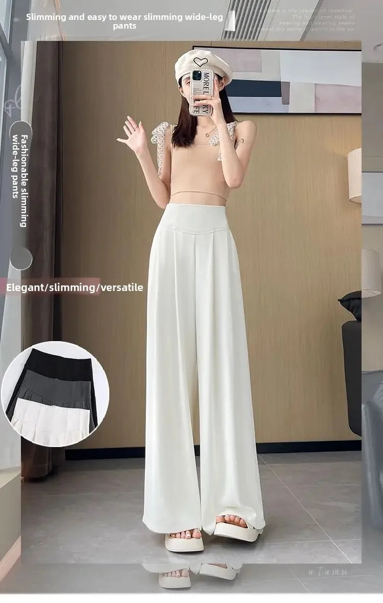 Women's High Waist Wide Leg Suit Pants - Straight Cut Floor Length Trousers