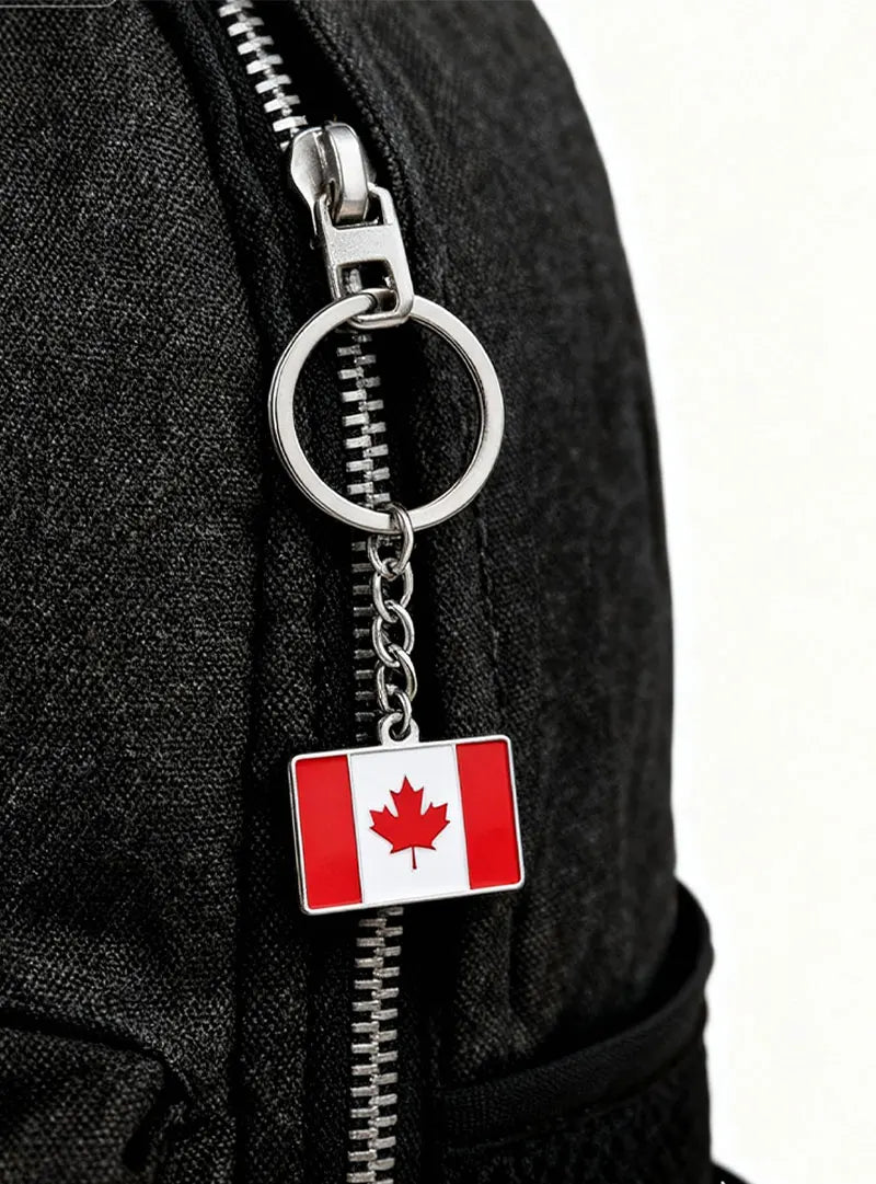 Canada Flag Themed Keychain - Stainless Steel Oil-Drop Pendant Unisex Accessory