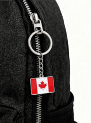 Canada Flag Themed Keychain - Stainless Steel Oil-Drop Pendant Unisex Accessory