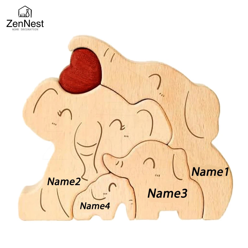 Elephant Family Wooden Art Puzzle DIY Cute Family Member | OWNLUXE