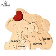 Elephant Family Wooden Art Puzzle DIY Cute Family Member | OWNLUXE