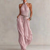 Boho Halter Backless Pleated Jumpsuit | OWNLUXE