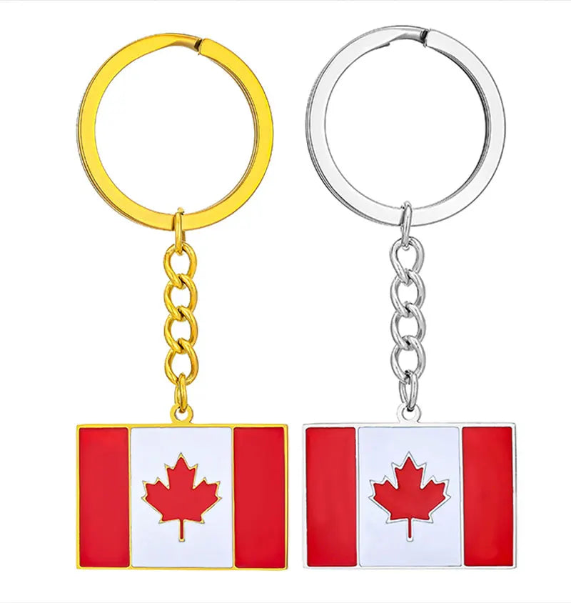 Canada Flag Themed Keychain - Stainless Steel Oil-Drop Pendant Unisex Accessory