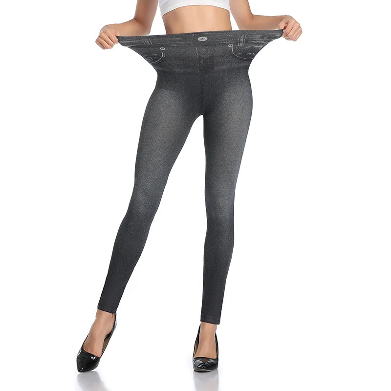Faux Denim Leggings – High Waist Shapewear