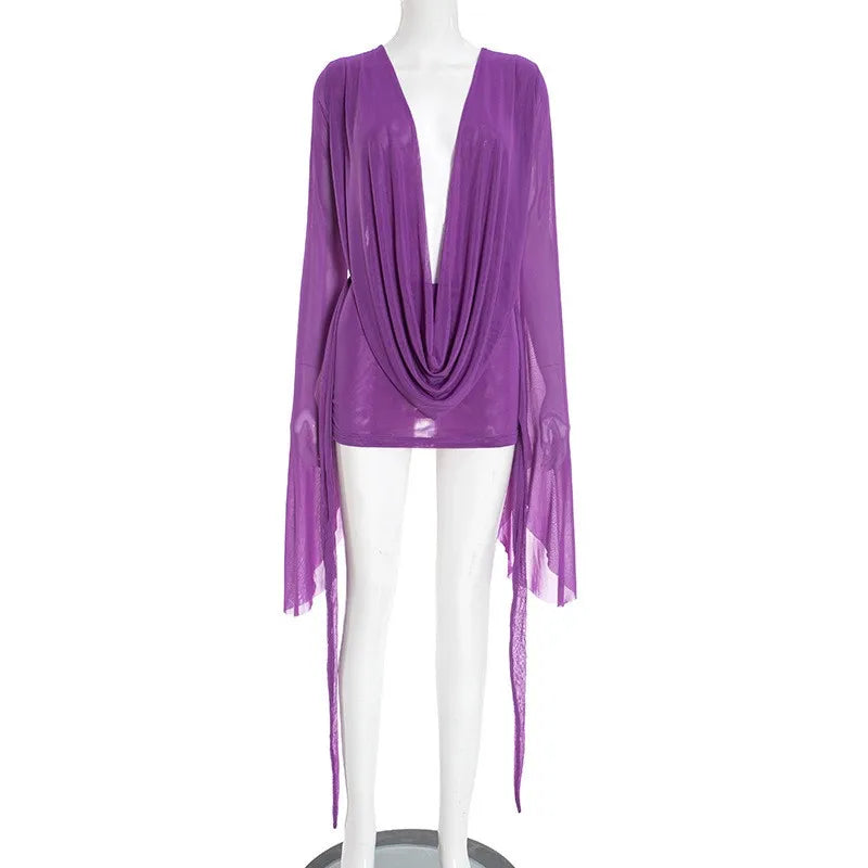 Off-Shoulder Mesh A-Line Wrap Swim Cover-Up | OWNLUXE