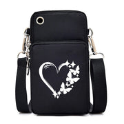 Mini Nylon Phone Crossbody Bag – Butterfly Print Neck Pouch with Zipper