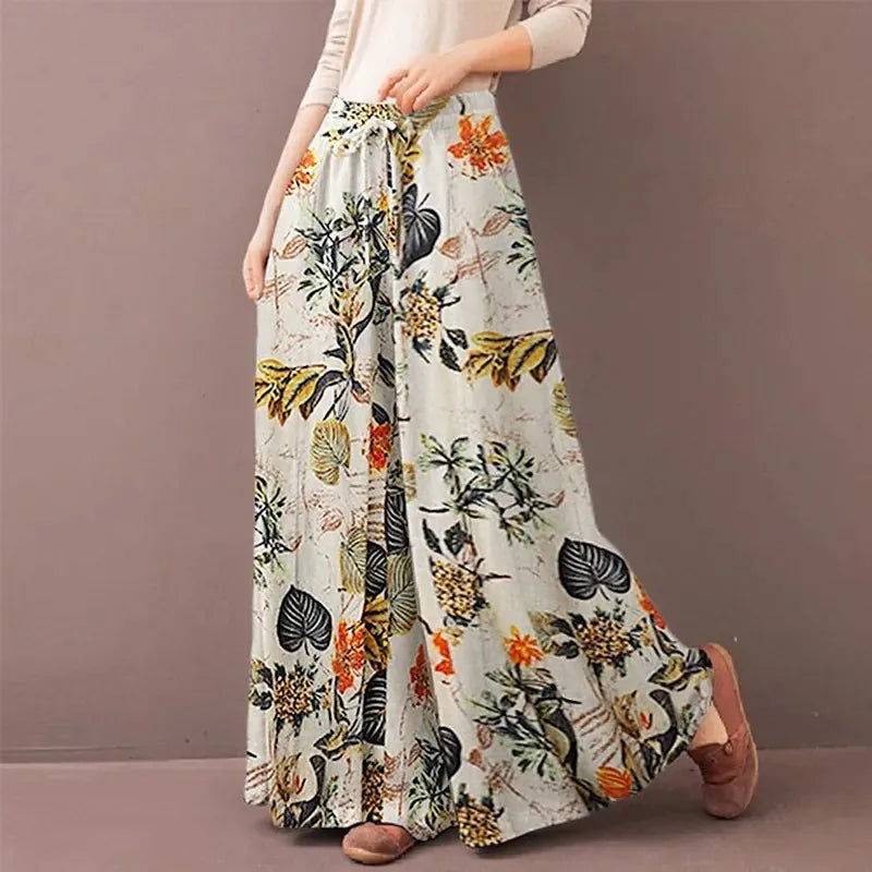 Floral Wide Leg Pants – Bohemian Drawstring