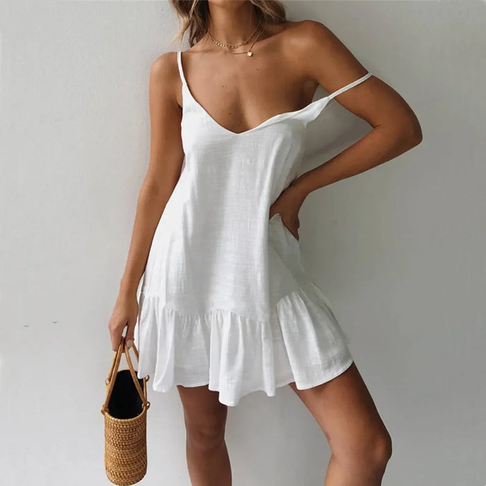 Off-Shoulder Mini Ruffle Cotton Dress | OWNLUXE