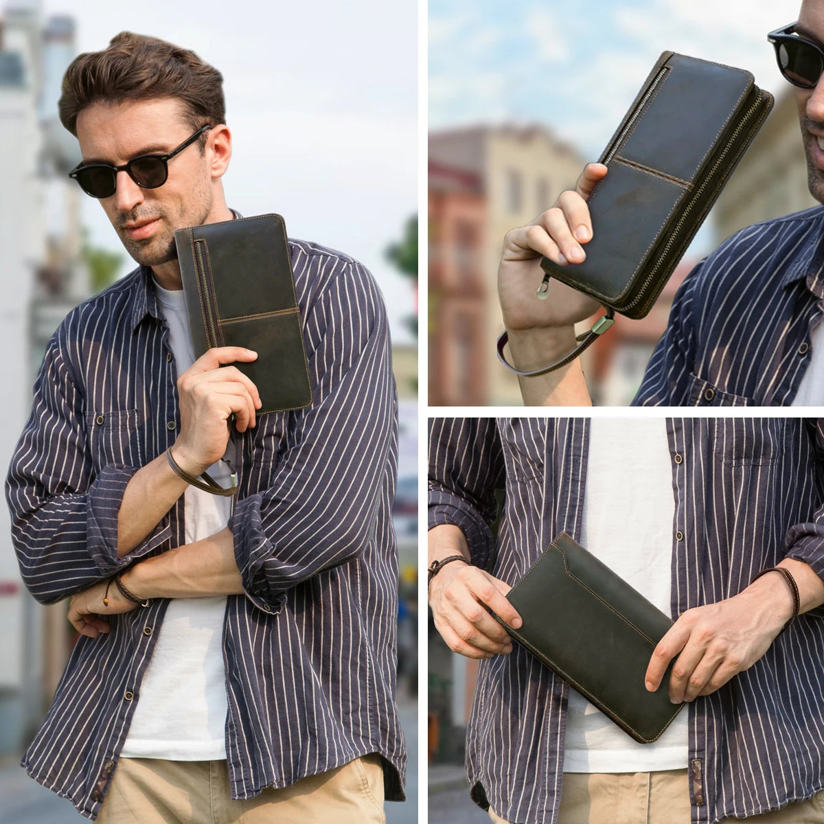 RFID Leather Family Passport Wallet - Premium Travel Organizer with AirTag Slot