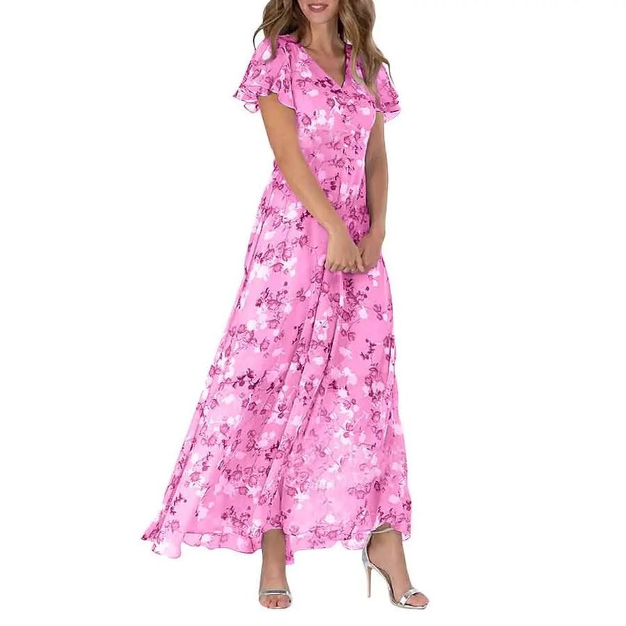 Midi V-Neck Short-Sleeve Maxi Dress | OWNLUXE