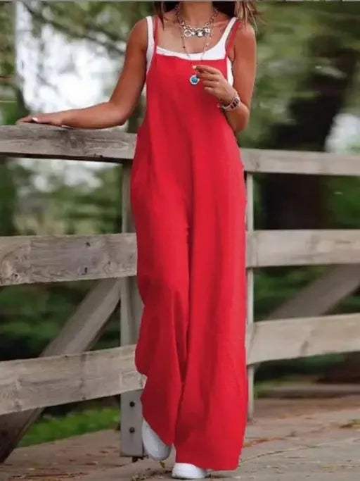 Chic Summer High-Waist Full-Length Jumpsuit – Skinny Casual Romper with Wide Leg Pants
