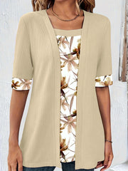 Floral Knit Square Neck Top with Half Sleeves