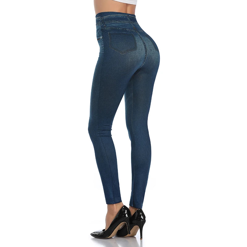 Faux Denim Leggings – High Waist Shapewear